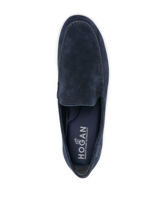 Hogan Blue Round-toe Suede Loafers for men