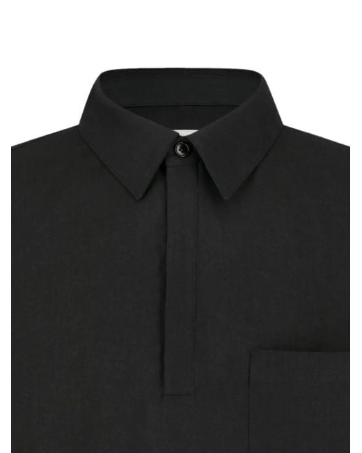 Amomento Black Linen-Blend Chest-Pocket Polo Shirt for men