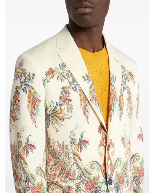 Etro White Floral-Print Single-Breasted Blazer for men