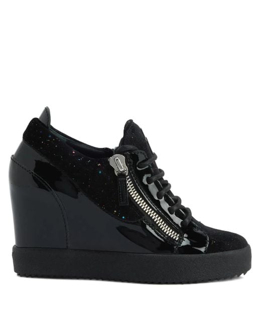 Giuseppe Zanotti Black Addy Wedge Glitter-Panel Sneakers