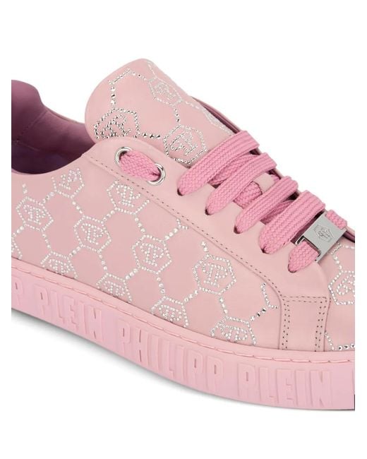 Philipp Plein Carson Low-Top Sneakers Met Monogram En Stras in het Pink