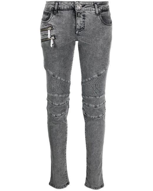Philipp Plein Gray Bike Low-Rise Skinny Jeans