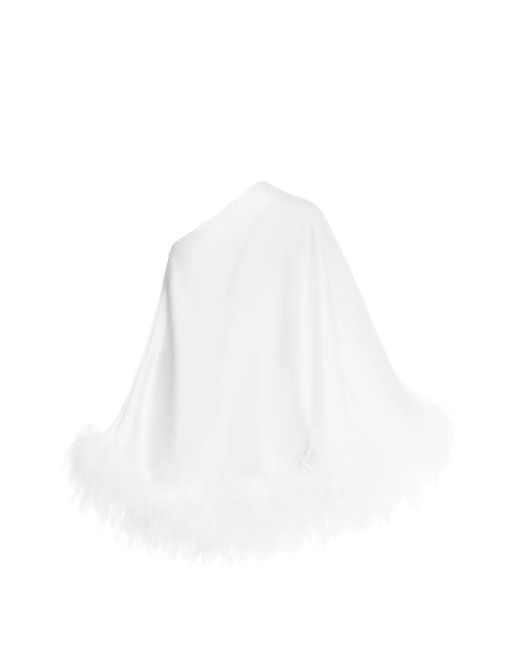 MATTERS STORE White Aurora One-Shoulder Feathered-Trim Mini Dress