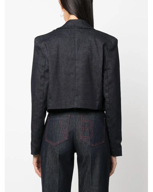 Patrizia Pepe Black Cropped Raw-Denim Jacket