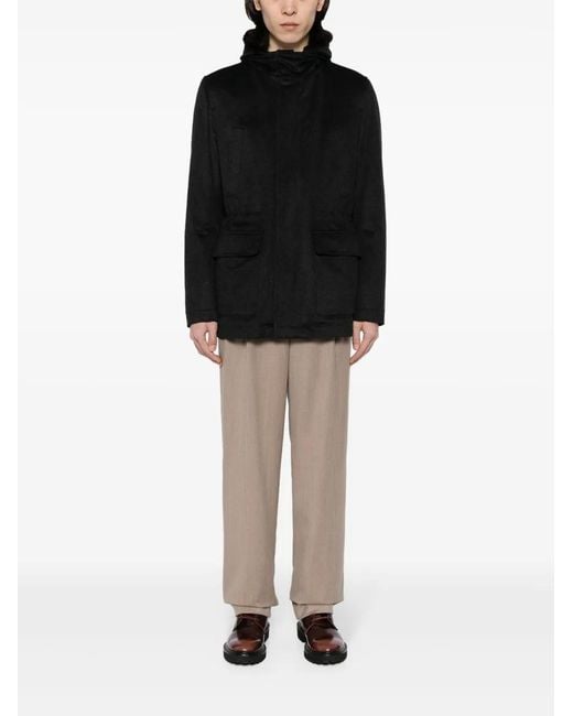 Corneliani Black Hooded Virgin Wool Jacket for men