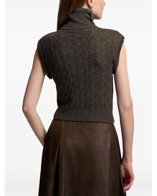 Ralph Lauren Brown Pull En Maille Torsadée À Détails Chaîne