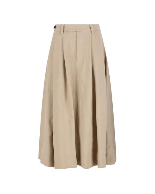 Brunello Cucinelli Natural Pleated Midi Skirt