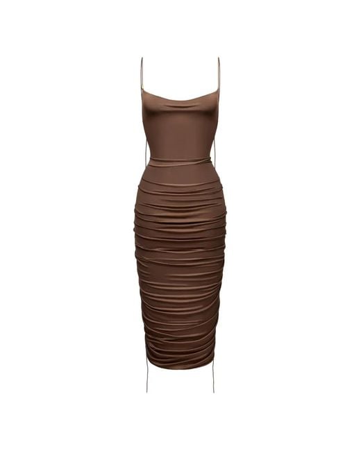 Korobeynikov Brown Ruched Cowl-Neck Midi Dress