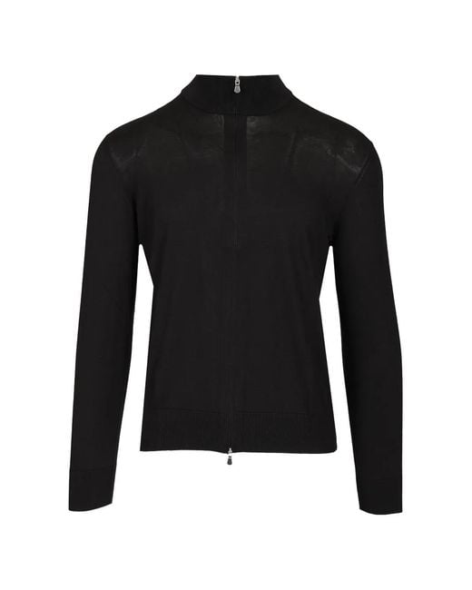 Tagliatore Black Zip-Up High-Neck Cardigan for men