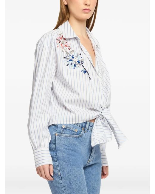 Cinq À Sept White Embellished Striped Tie Top