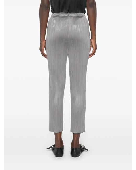 Pleats Please Issey Miyake Gray Pleated-Design Cropped Trousers