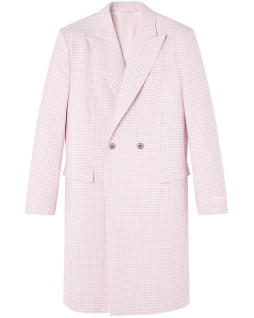 Versace Pink Gingham-check Virgin-wool Coat for men