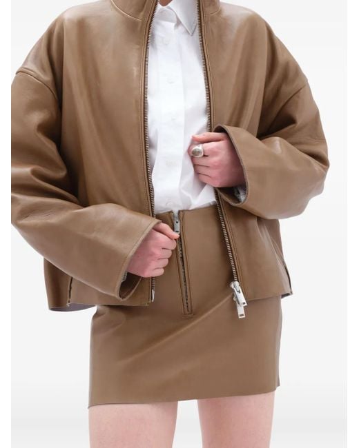 Remain Brown Leather Zip-Front Mini Skirt