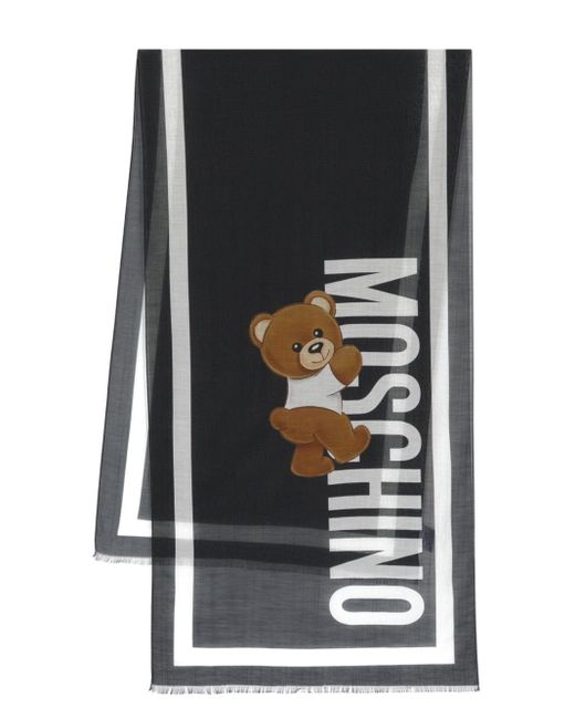 Moschino Black Teddy Bear-print Cotton-blend Scarf