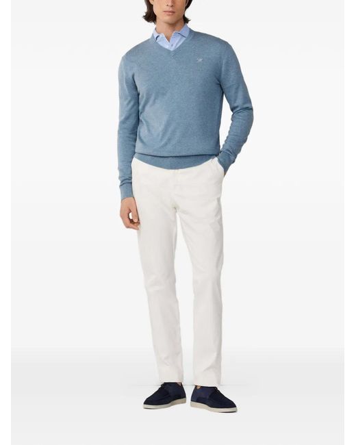 Hackett Blue V-Neck Embroidered Sweater for men