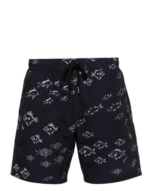 Brioni Black Fish-print Swim Shorts for men