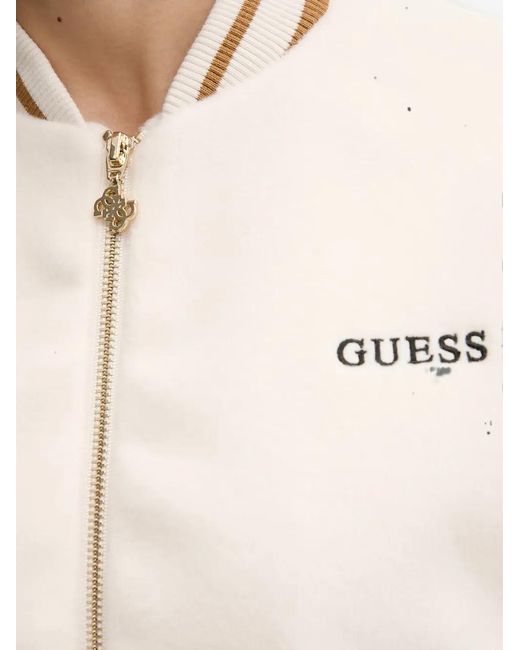 Guess White Logo-Embroidered Bomber Jacket