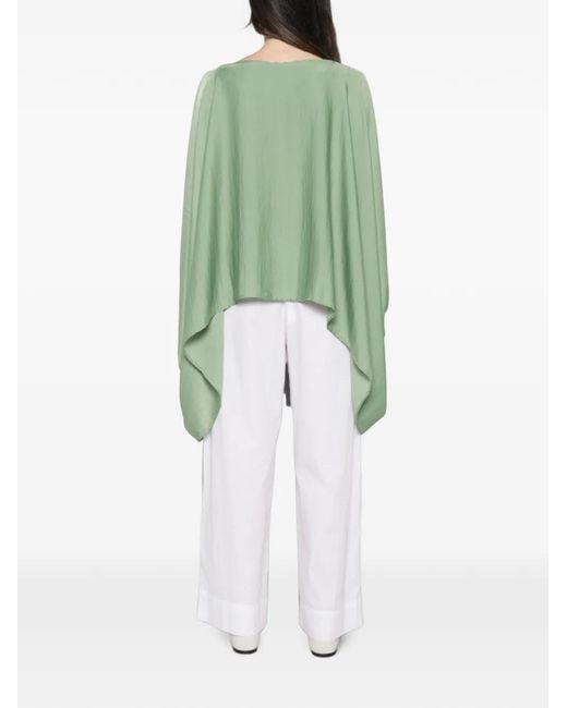MOUTAKI Green Boat-Neck Cape-Style Blouse