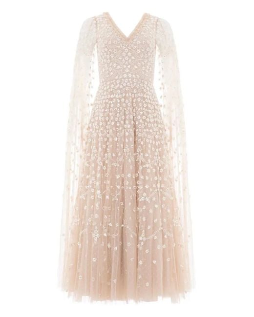 Needle & Thread Natural Clover Cape Sleeve Ankle Gown