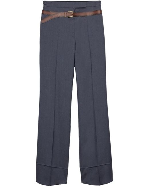 Prada Blue Belt-Print Trousers
