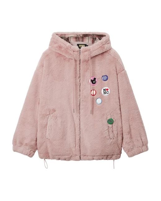 Mini Cream Pink Hooded Appliqué Jacket