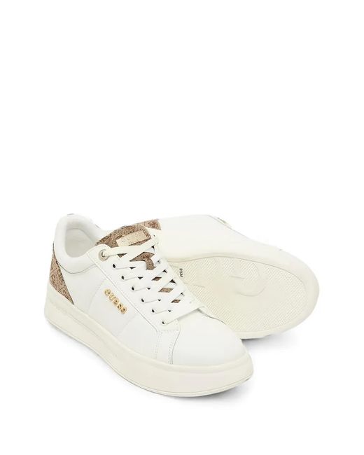 Guess White Logo-Plaque Monogram-Panel Sneakers