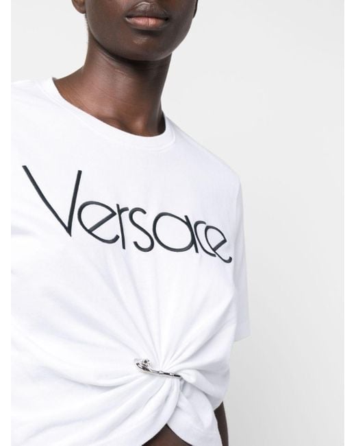 Versace セーフティピン クロップドtシャツ White