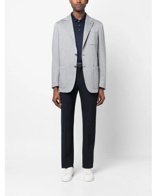 Canali Blue Check-Pattern Single-Breasted Blazer for men