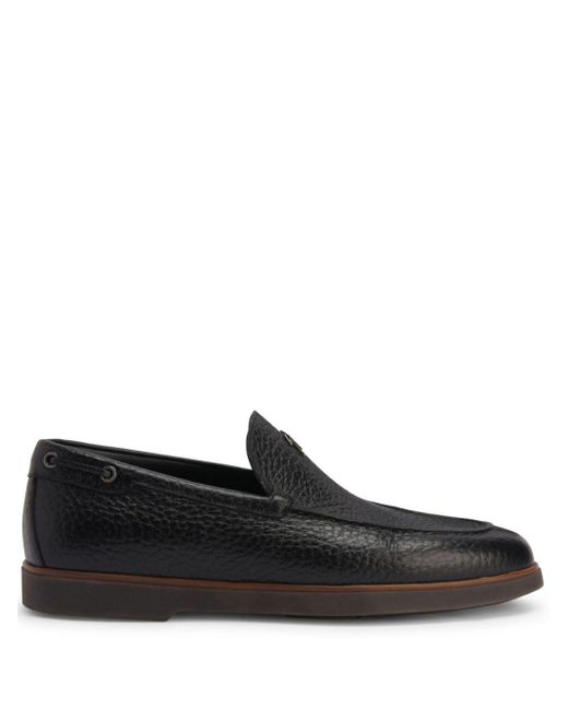 Giuseppe Zanotti Black The Maui Logo-Plaque Leather Loafers for men