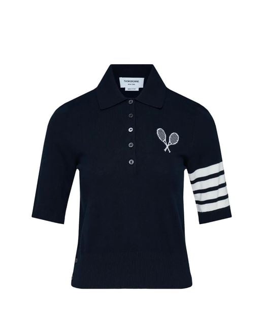 Thom Browne Blue Tennis-Intarsia Polo Shirt
