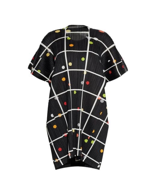Pleats Please Issey Miyake Black Crossing Dots Patterned Dress