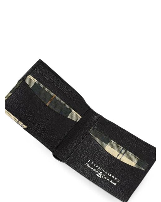 Barbour Black Tabert Tartan-Panel Pebbled-Leather Wallet for men