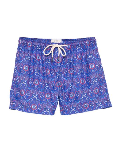 Peninsula Blue Paisley-Print Swim Shorts for men