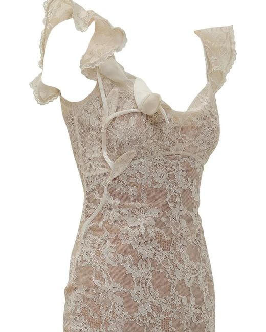 Self-Portrait White Ruffle Lace Flower Maxi Dress