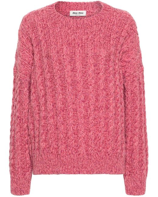 Miu Miu Pink Cable-knit Cashmere-blend Jumper
