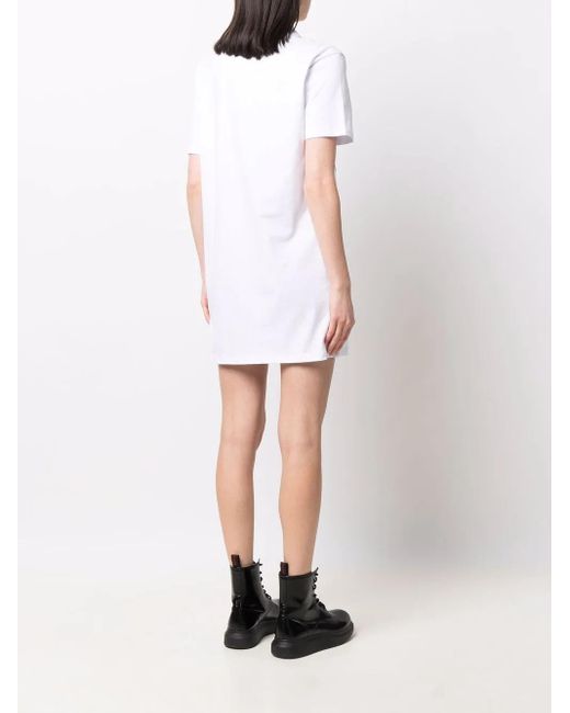 Philipp Plein White Skull Rhinestone Logo T-Shirt Dress