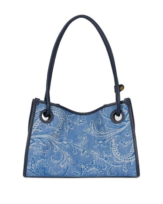 Etro Blue Small Eyes Jacquard Denim Tote Bag