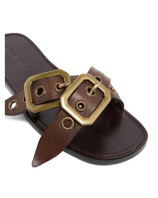 DSquared² Brown Twin Flat Sandals for men
