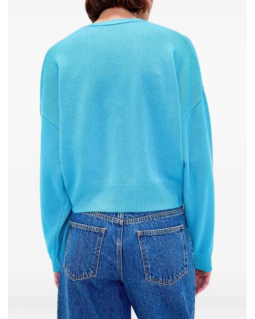 ODEEH Blue V-Neck Button Cardigan