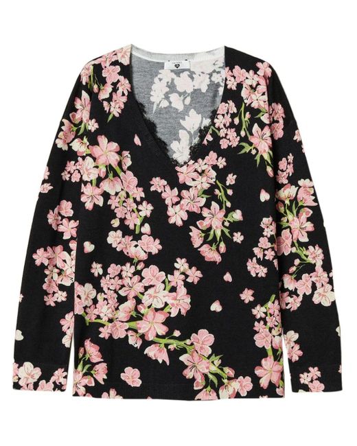 Twin Set Black Floral-Print Sweater