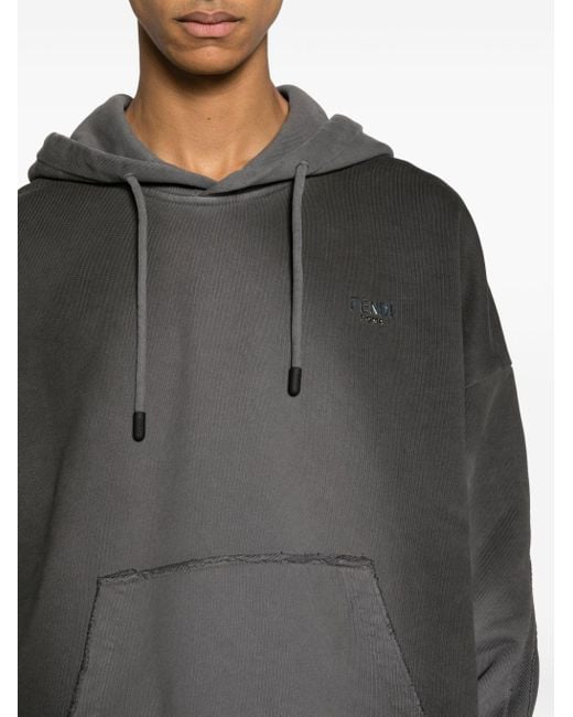 Fendi Black Grey Logo-print Cotton Hoodie for men