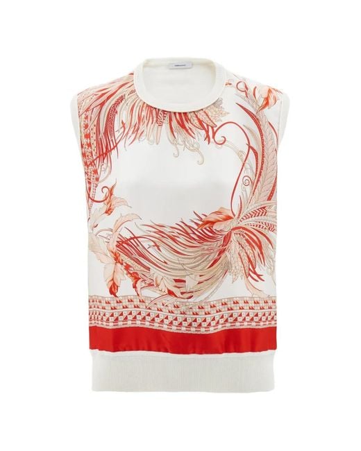 Ferragamo White Feather Show Print Sleeveless Sweater