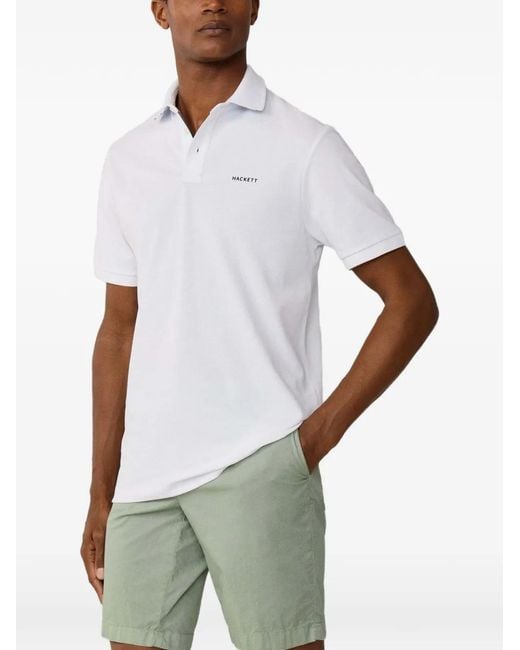 Hackett White Embroidered Piqué-Knit Polo Shirt for men