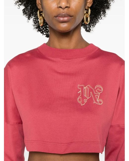 Palm Angels Monogram-Embroidered Cropped T-Shirt