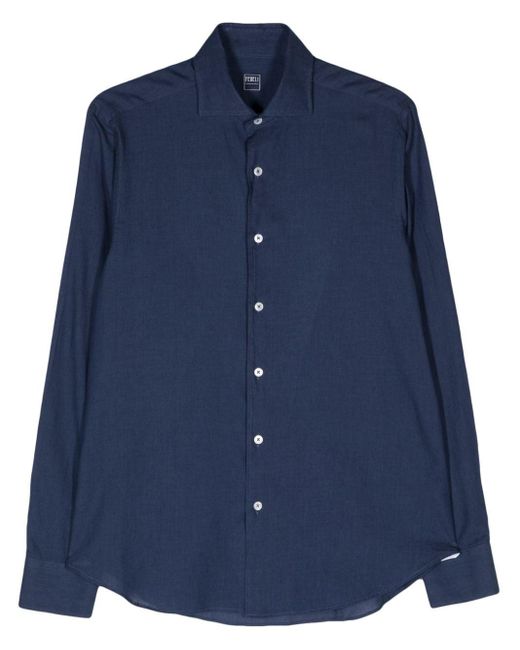 Fedeli Blue Long-sleeve Cotton Shirt for men