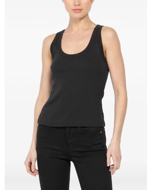 Veronica Beard Black Birke Ribbed Scoop-Neck Top