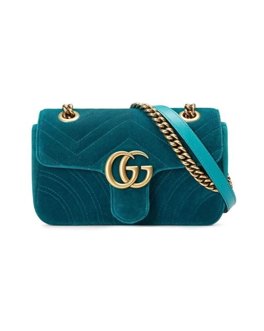 Gucci GG Marmont Velvet Mini Bag in het Blue