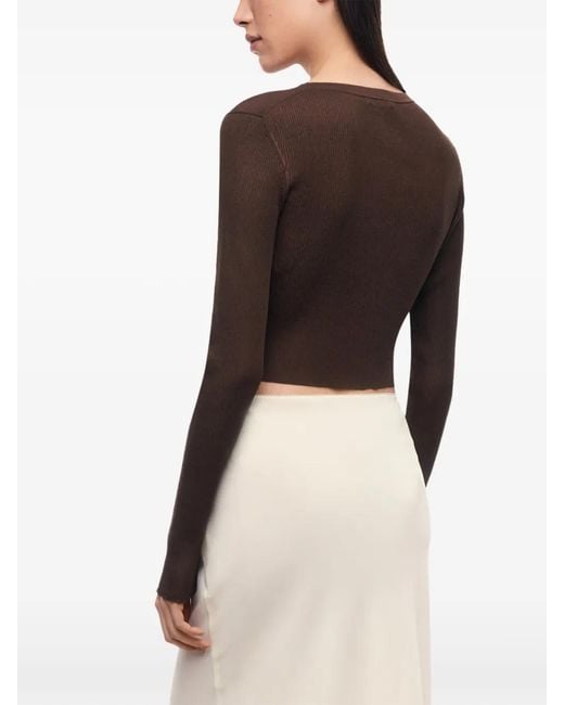 12 STOREEZ Brown Lattice Ribbed-Knit Cropped Sweater