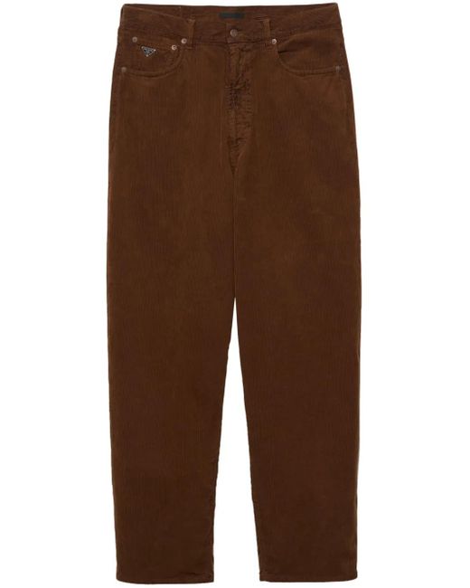 Pantalon En Velours Côtelé À Plaque Logo Prada pour homme en coloris Brown