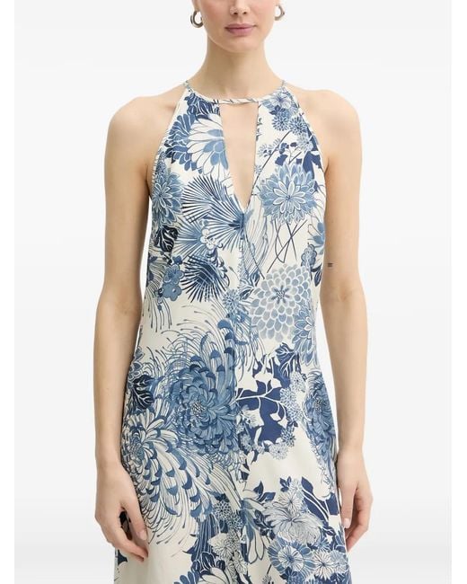 Guess Blue Floral-Print Halterneck Maxi Dress